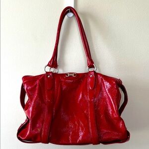 Michael Michael Kors Chestertown Deep Red Medium Satchel Handbag Patent Leather